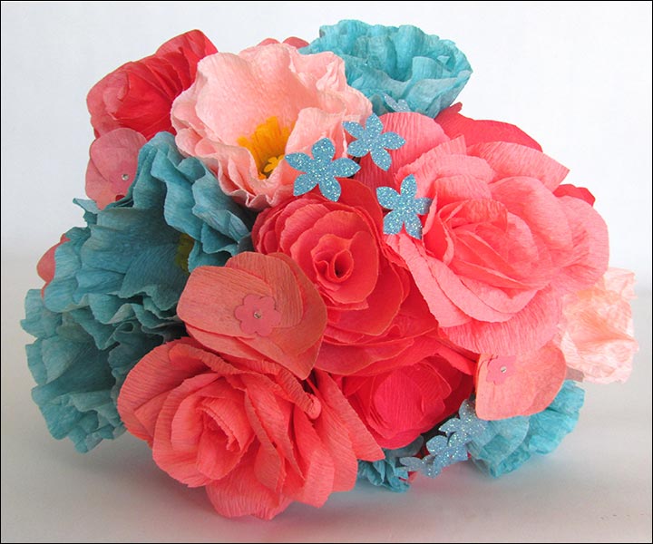 Weddings Bouquets Coral Turquoise And Ivory Paper Flower Bridal Bouquet