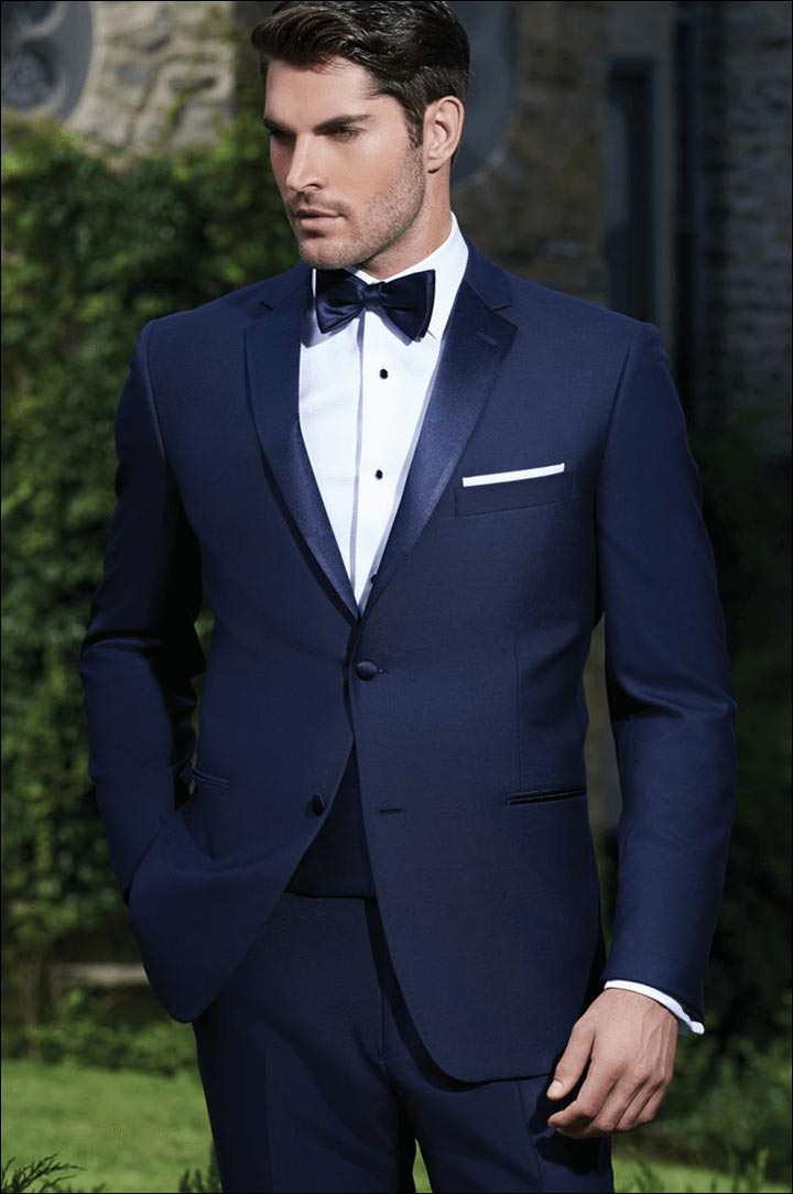 blue suit black tie wedding